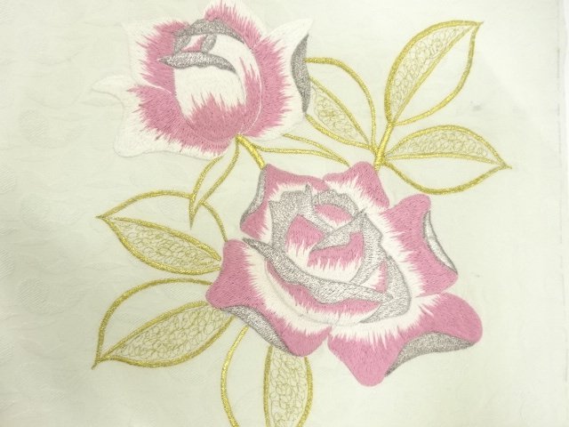 JAPANESE KIMONO / ANTIQUE NAGOYA OBI / SILK / EMBROIDERY / ROSE
